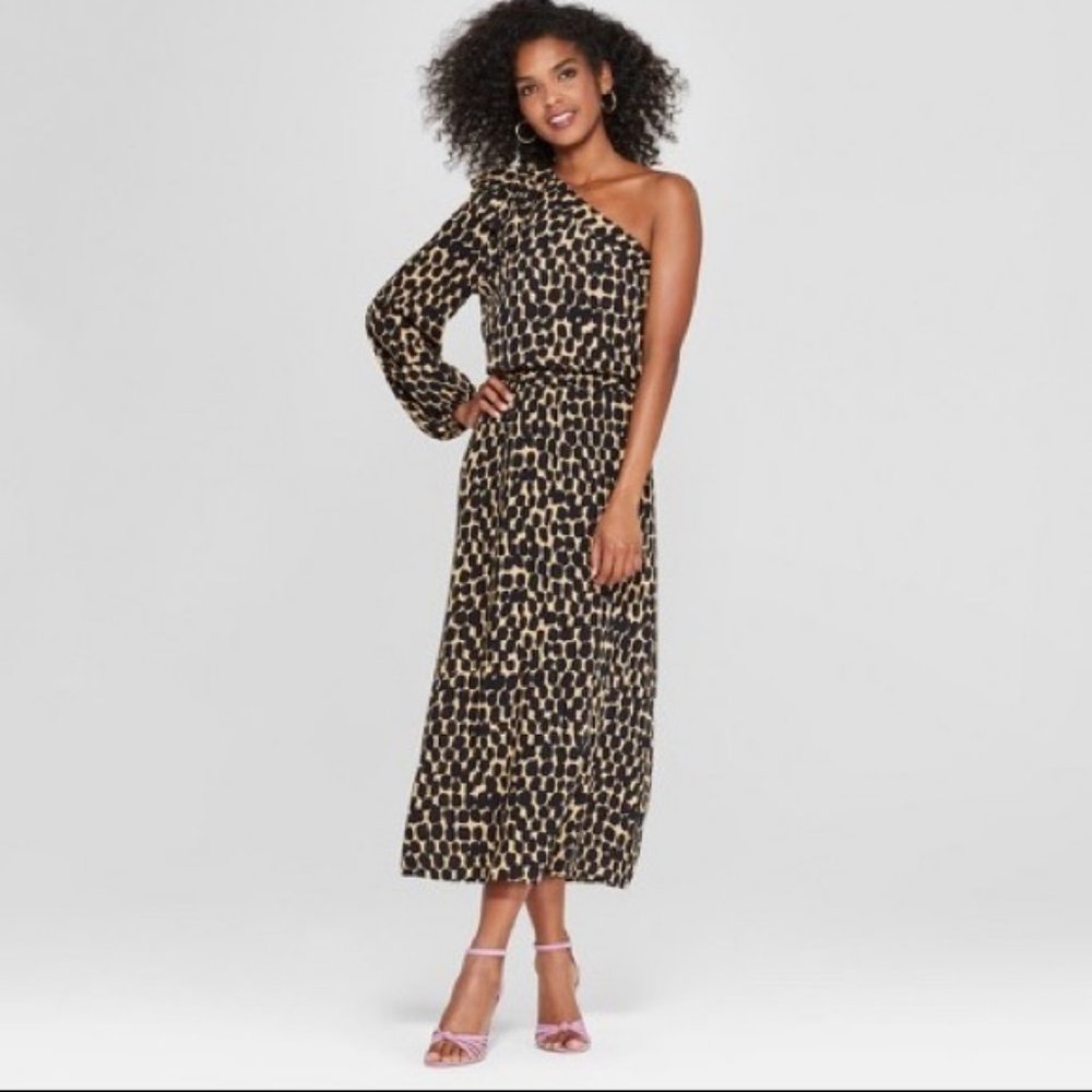 Who What Wear one shoulder leopard dress